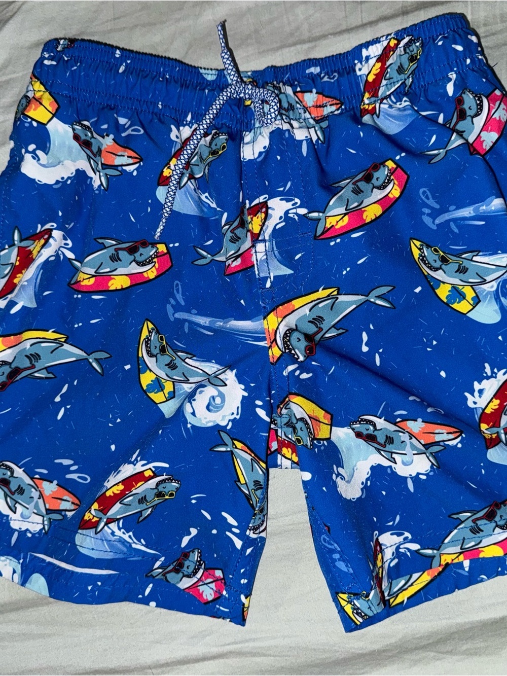 Wonder Nation Boys Size 8 Blue Shark Surf Swim Trunks Board Shorts Drawstring